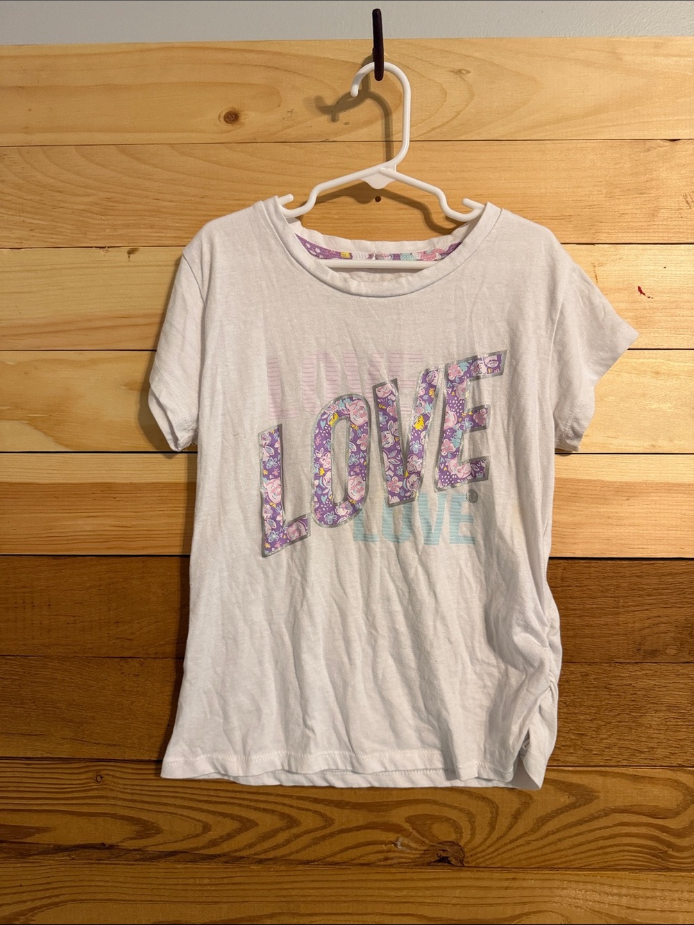 Girls' White 'LOVE' Floral Graphic Short Sleeve Tee with matching shorts